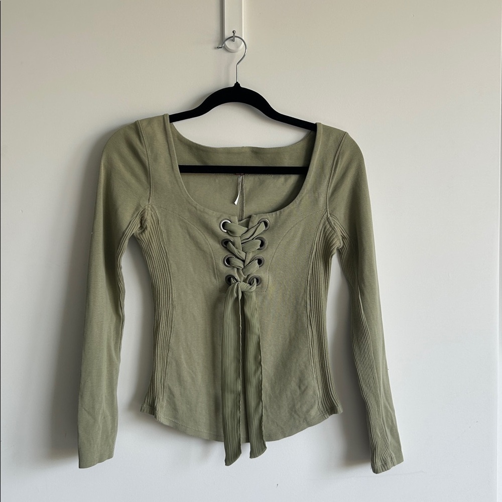 Free People Olive Long Sleeve Top
